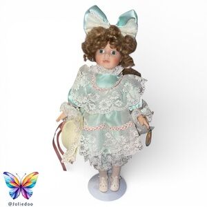 Vintage Style Porcelain Doll with Lace Dress